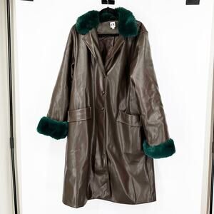 HM Hilary MacMillan Faux Fur & Faux Leather Trench Coat